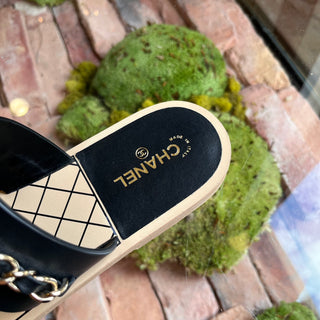 CHANEL Black Leather Chain Thong Sandals SZ36.5(6.5)