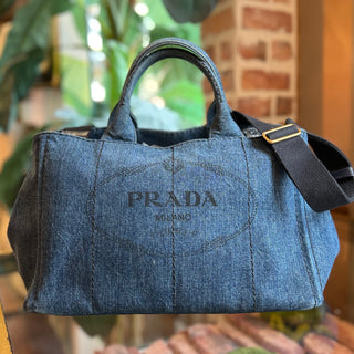 PRADA Canapa Medium Blue Denim Tote Bag