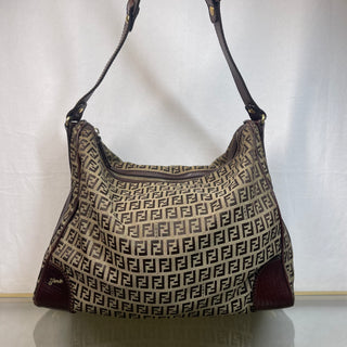 FENDI Zucchino Brown Canvas Shoulder Bag