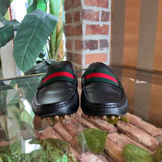 GUCCI Web Stripe Black Leather Driver Loafers SZ9(9.5US)