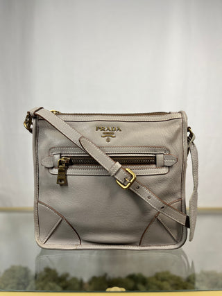 PRADA Gray Cervo Leather Shoulder Bag