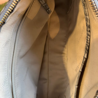 BRAHMIN Esme Silver Croc Embossed Leather Shoulder Bag