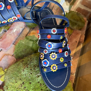 TORY BURCH Marguerite Applique Wrap Leather Sandals SZ 8