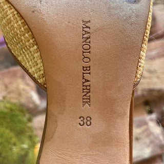 MANOLO BLAHNIK Natural Beaded Raffia Mules SZ 38 (US 8)