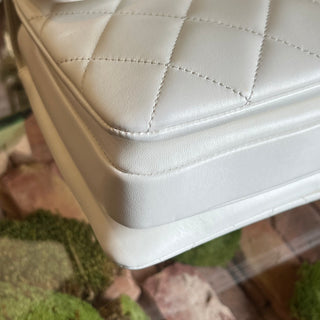 CHANEL Small Trendy CC Flap White Quilted Lambskin Leather Top Handle Bag