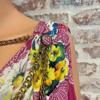 DOLCE&GABBANA Pink Floral Print Vintage Knee Length Chain Dress SZ40