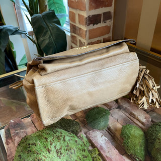PRADA Beige Cervo Leather Fringe Strap Shoulder Bag