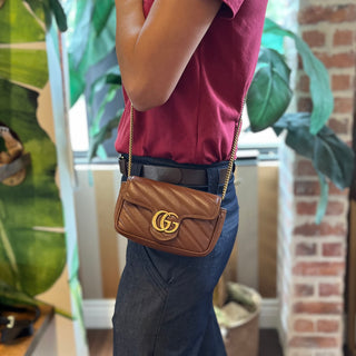 GUCCI GG Marmont Super Mini Azalea Calfskin Leather Crossbody Bag
