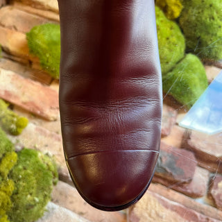 CHANEL CC Burgundy Leather Booties SZ 36.5 (US 6.5)