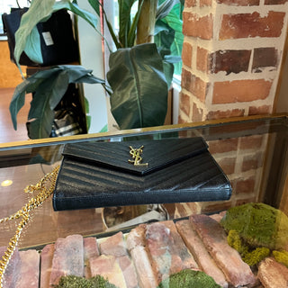 SAINT LAURENT Cassandra Black Chevron Leather Clutch