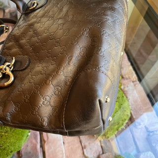 GUCCI Heart-Bit Brown Metallic Guccissima Leather Tote