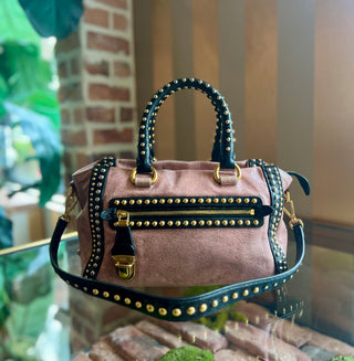 PRADA Craquele Studded Pink Two Way Tote TS3836