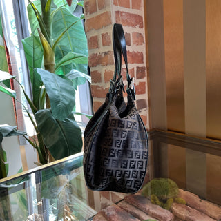 FENDI Black Zucchino Canvas Shoulder Bag