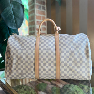 LOUIS VUITTON  Keepall Bandouliere 55 Damier Azur Canvas Duffle Bag