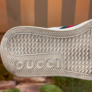 GUCCI GG White Web Perforated Leather Sneakers W/Blue SZ 35.5 (US 5.5)