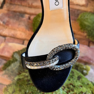 JIMMY CHOO Black Satin Crystal Heels SZ 35.5 (US 5.5)