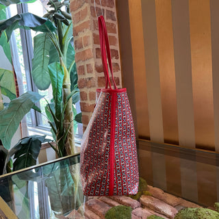 TORY BURCH Red Gemini Link Coated Canvas Tote