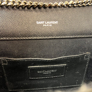 SAINT LAURENT Black Grain De Poudre Leather Mixed Matelasse Envelope Shoulder Bag