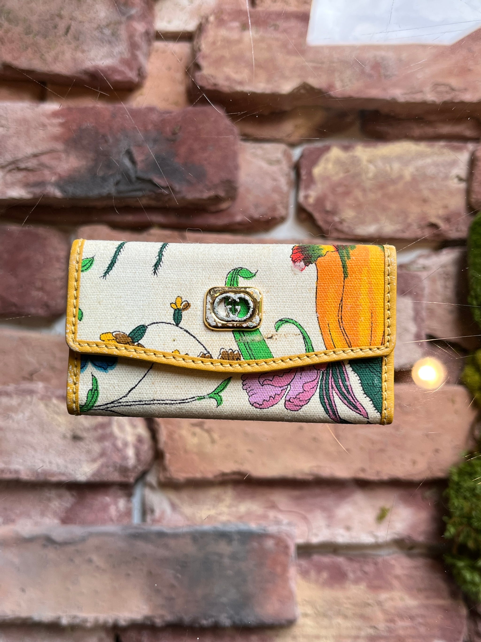 Gucci Vintage Flora Canvas Tote Bag w/Key Holder Set