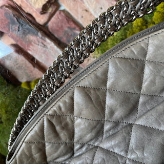 CHANEL Chain Around Gray Quilted Washed Lambskin Leather Hobo Bag