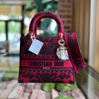 CHRISTIAN DIOR Lady D-Lite Bag Medium Embroidered Canvas Tote