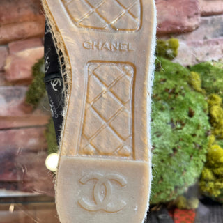 CHANEL Black Mesh Interlocking CC Espadrilles SZ 38 (US 8)