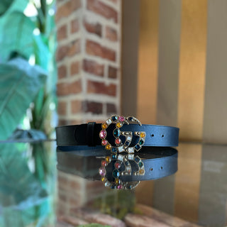 GUCCI Multicolor Crystal Marmont Black Leather Belt 80/32 (US 26)
