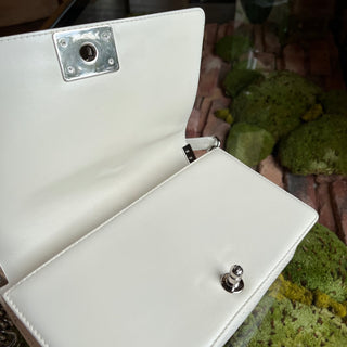 CHANEL Medium Boy Bag White Perforated Leather Shoulder Bag