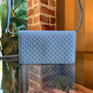 GUCCI Micro Gucciassima Blue Calfskin Crossbody Wallet