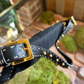 FENDI Selleria Mama Baguette Black Studded Leather Shoulder Bag