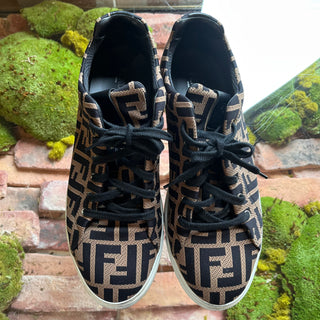 FENDI FF Print Brown/Black Mesh Sneakers SZ 9