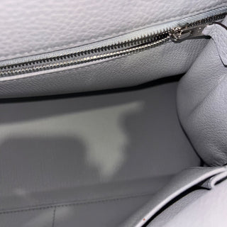 HERMES Kelly 28 Bleu Lin Clemence Retourne Top Handle Bag