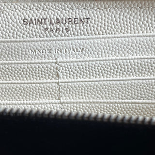 SAINT LAURENT Black White Grain De Poudre Chevron Quilt Wallet