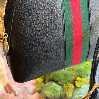 GUCCI Ophidia Dome Small Black Calfskin GG Web Shoulder Bag