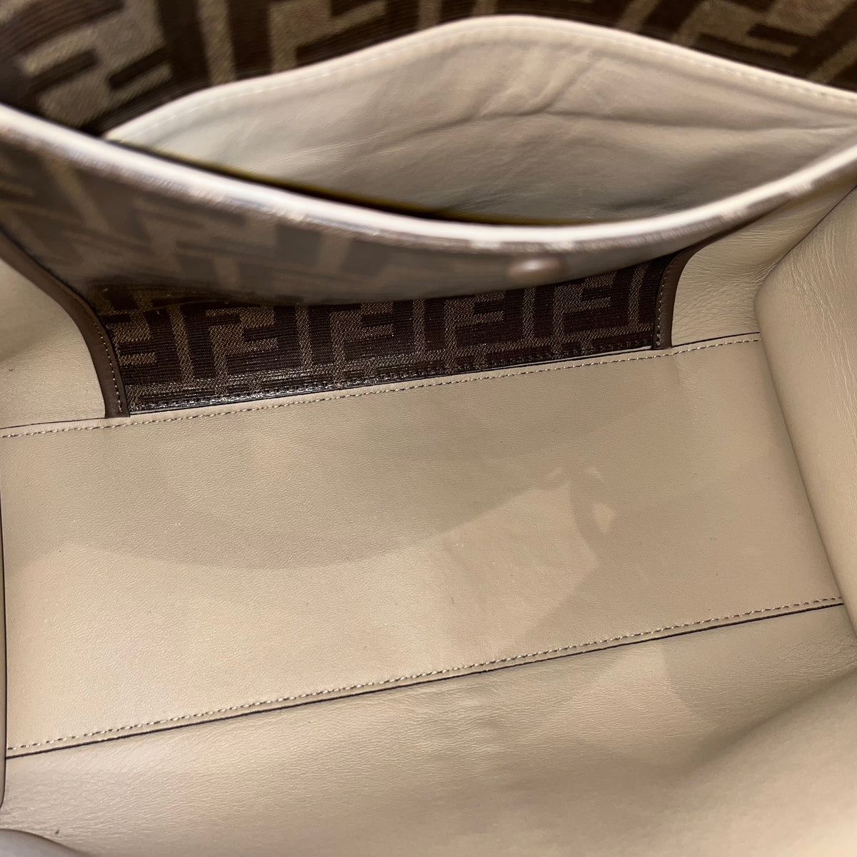 FENDI Taupe Leather Peekaboo X-Lite Medium Tote Bag
