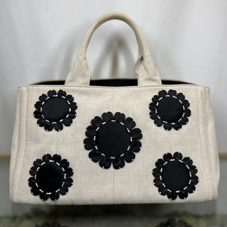 PRADA Canapa Mistolino Satin Floral Applique Tote