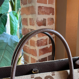 GUCCI Beige Monogram Jumbo GG Textured Dollar Calfskin Web Tote