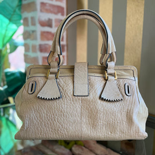 CHLOE Elvire Cream Bi Color Pebbled Leather Satchel Bag