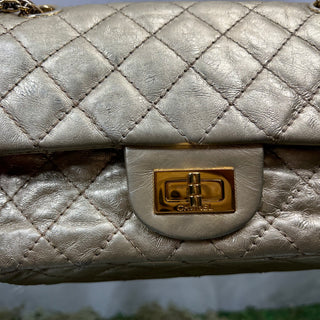 CHANEL 2.55 Reissue Mini Flap Light Gold Metallic Aged Calfskin Quilted Shoulder Bag ADI1114 PRE-OWNED