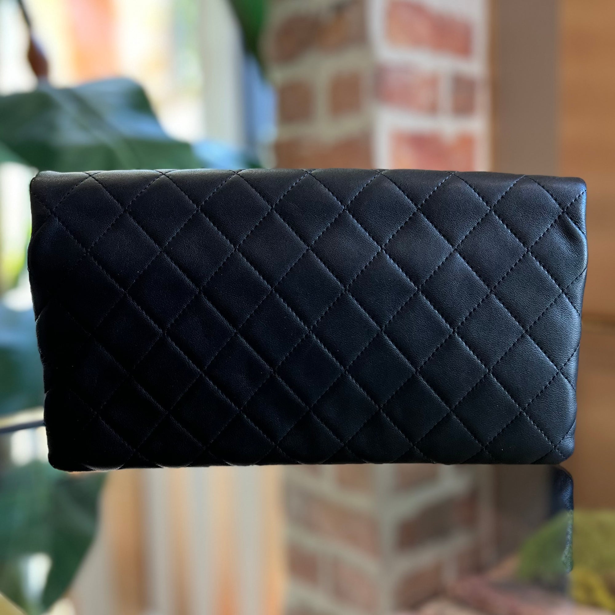 CHANEL Black Lambskin Quilted Leather Beauty Fold Over Clutch TS3177