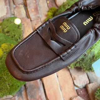 MIU MIU Ruches Brown Nappa Leather Loafers SZ38.5(8.5US)