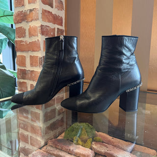 CHANEL Chain Black Leather Booties SZ 36.5 (US 6.5)