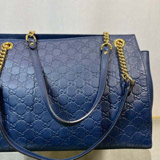 GUCCI Guccissima Large Chain Blue Shoulder Bag