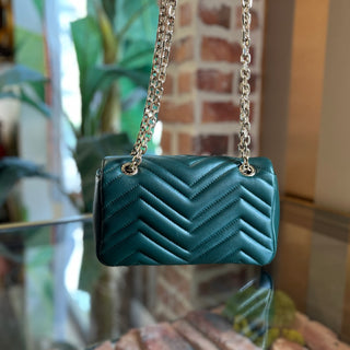 GUCCI GG Marmont Small Green Matelassé Chevron Nappa Leather Shoulder Bag
