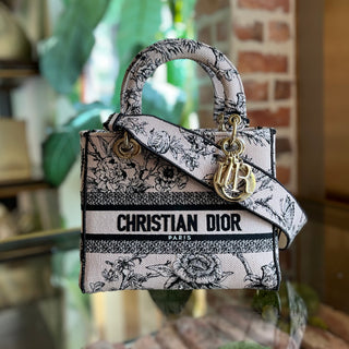 DIOR Lady D-Lite Medium Pink Canvas Embroidered Jardin Botanique Tote