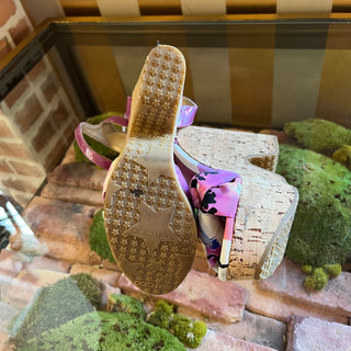 JIMMY CHOO Purple Gleam Printed Cork Wedge Sandals SZ37(7US)