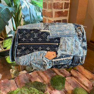 LOUIS VUITTON Speedy 30 Limited Edition Blue Denim Patchwork Satchel Bag