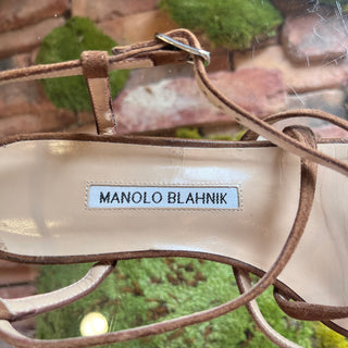 MANOLO BLAHNIK Brown Suede Strappy Sandals SZ 38 (US 8)