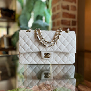CHANEL Medium Double Flap White Caviar Leather Shoulder Bag