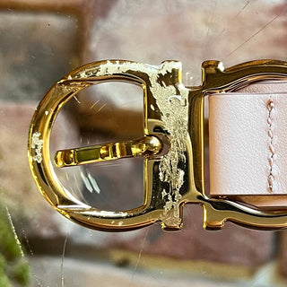 FERRAGAMO Pink Leather Gancini Belt SZ 85
